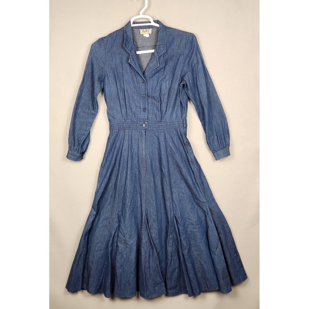 Vintage Noah's Flood Dress Womens 11/12 Denim Button Front Made USA Western‎ 80s